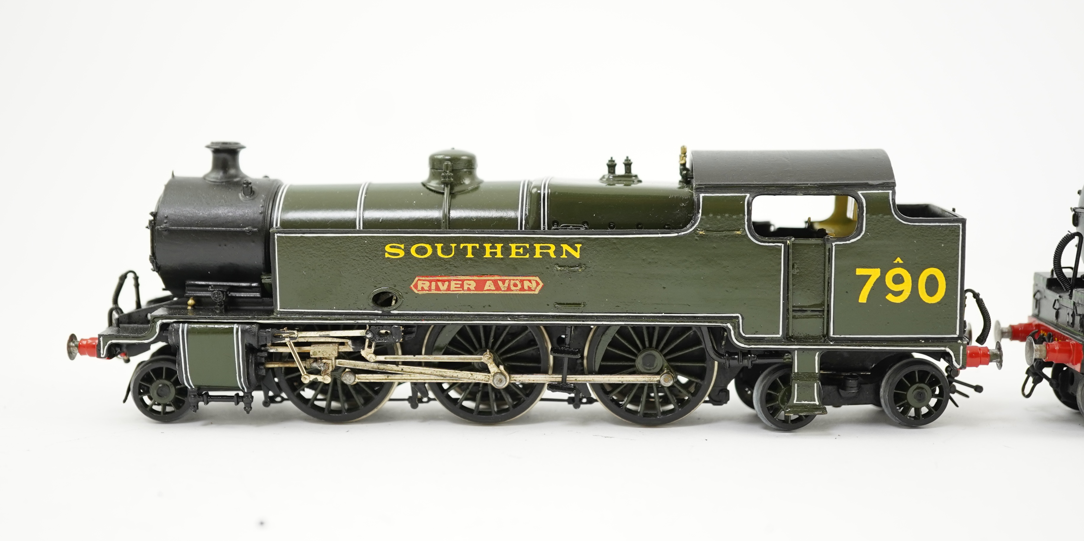 Two 00 gauge brass and white metal kit built Southern Railway Maunsell tank locomotives; a River class 2-6-4T, River Avon 790, together with a W class 2-6-4T, 1911, constructed, painted and lined to a high standard, both